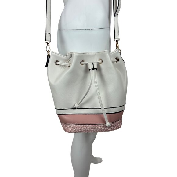 Jen & Co Darcy Pink Bucket Bag Vegan Leather Crossbody Shoulder Handbag Purse - Picture 1 of 13
